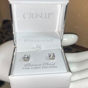 CRISLU Sterling Silver Platinum-Plated Clear Cubic Zirconia Stud Earrings